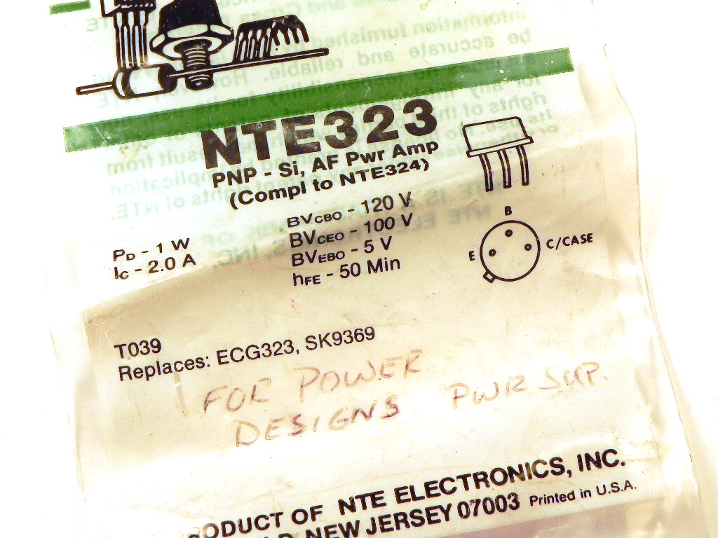 NTE Electronics NTE323 TRANSISTOR PNP SILICON 120V IC=1.5A TO-39 CASE GENERAL PURPOSE SWITCH