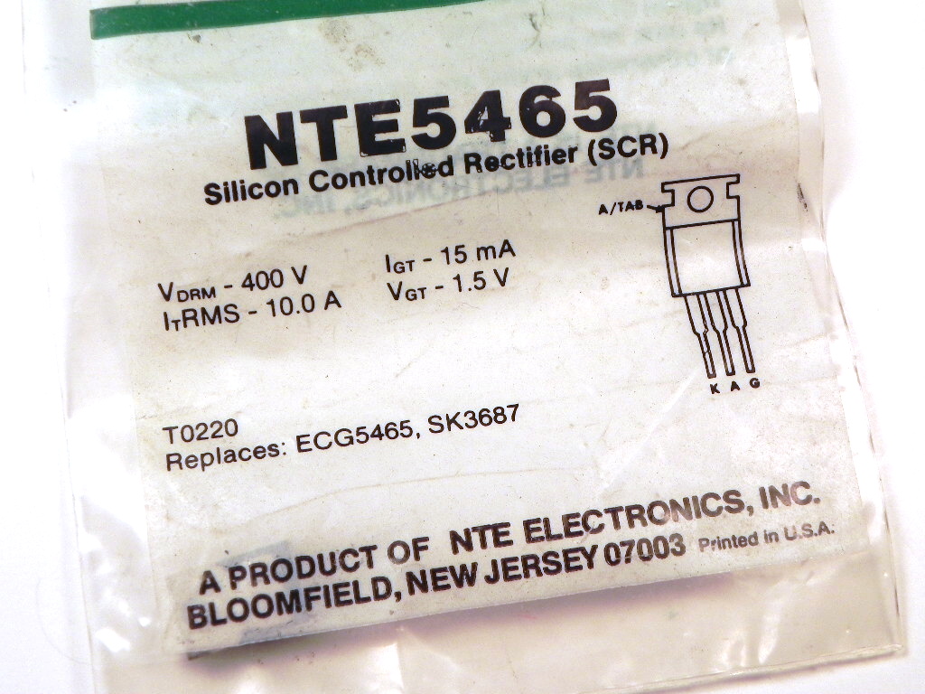 NTE Electronics NTE5465 SILICON CONTROLLED RECTIFIER- 400VRM 10A TO-220