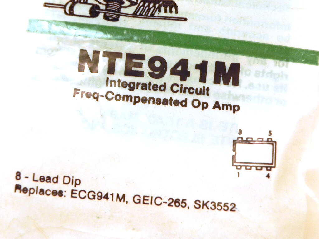 NTE Electronics NTE941M Integrated Circuit Operational Amplifier, Package Type DIP