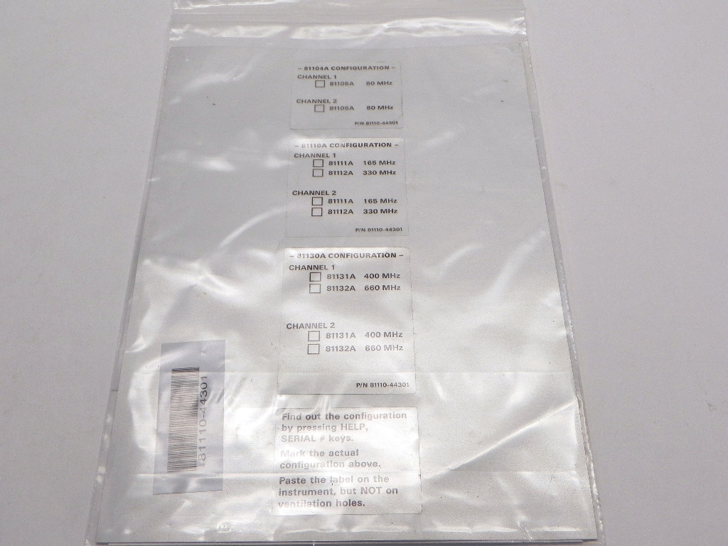 HP/Agilent 81110-44301 Configuration Label for 81104A, 81110A or 81130A