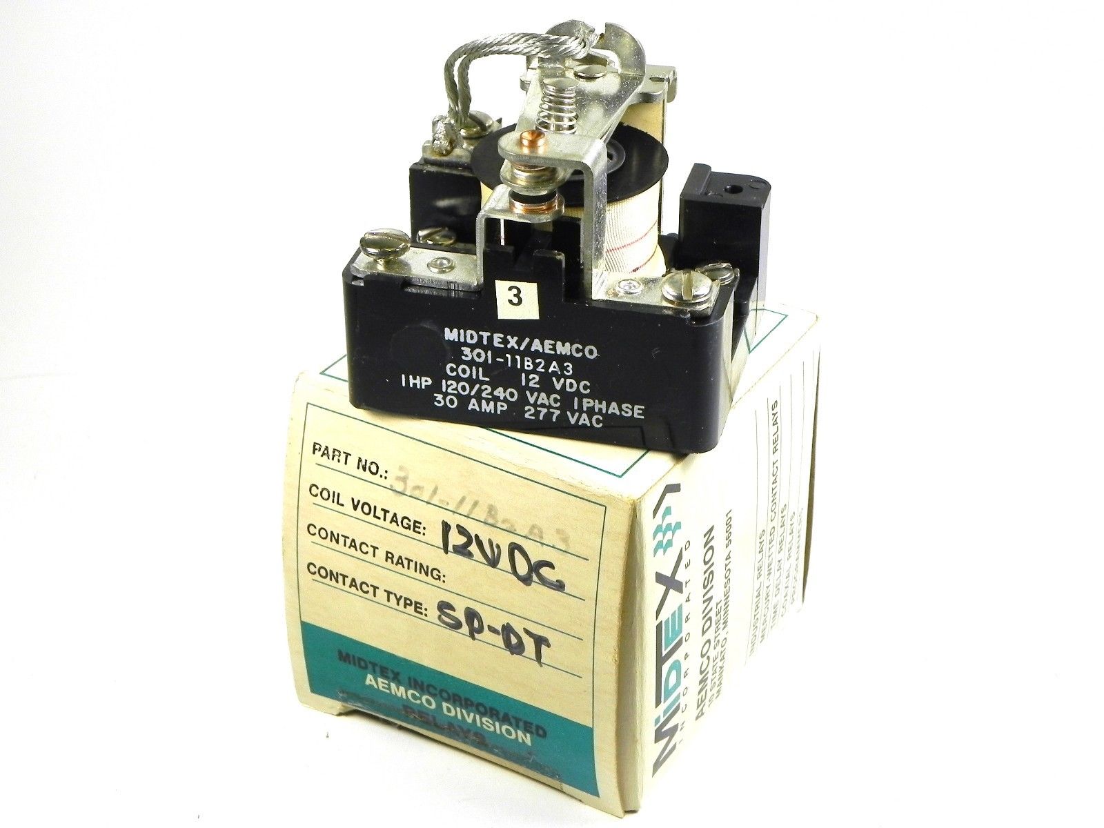 Midex 301-11B2A3 Power Relay, 30A 12VDC Coil NEW Made in US