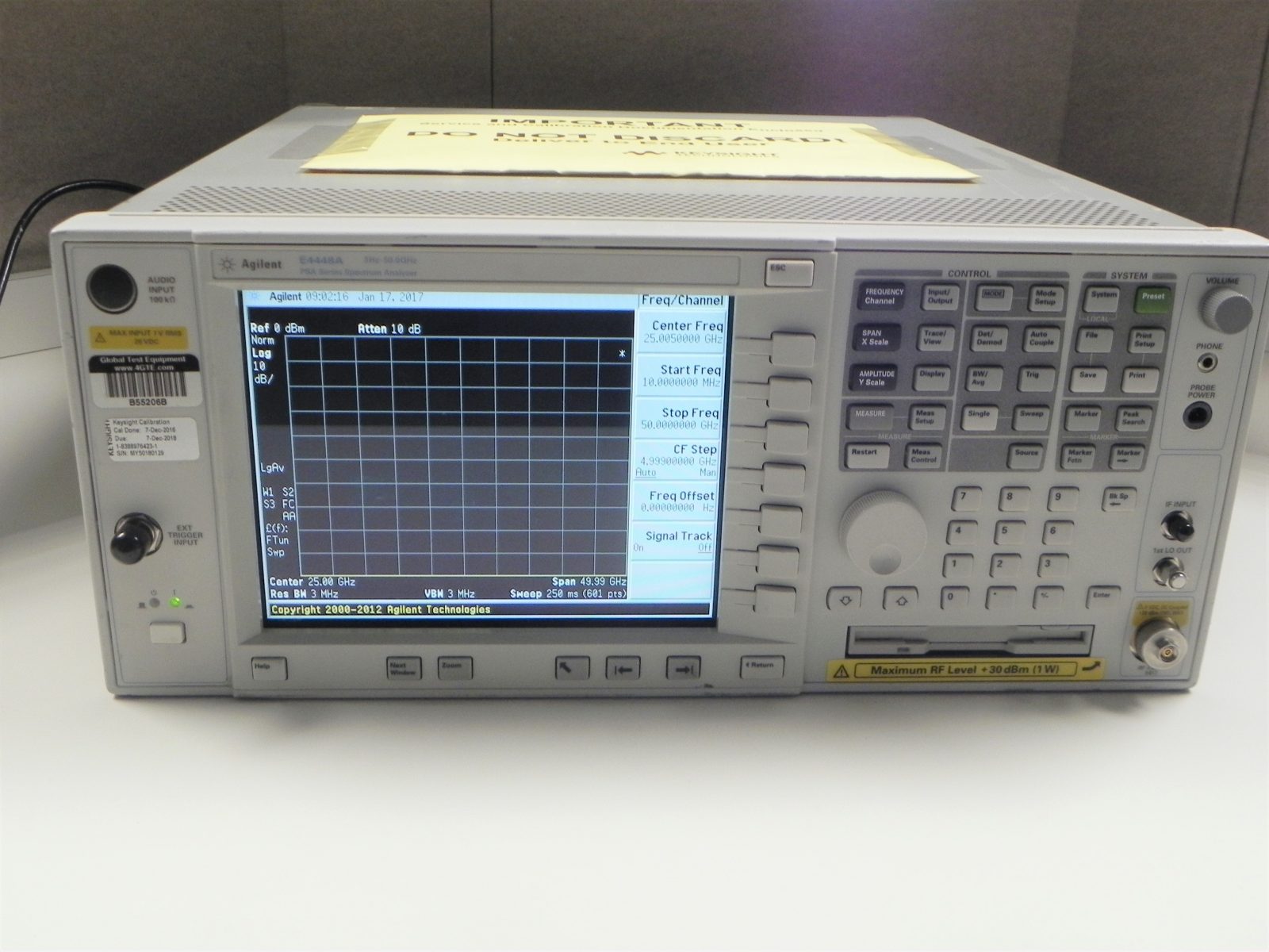 HP/Agilent E4448A PSA Series Spectrum Analyzer, 3 Hz – 50 GHz  Options 111/115/1DS/219/226/266/AYZ/B7J/H70 – OEM Calibration with Data