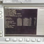Display screen of Agilent E4403B spectrum analyzer showing specifications and serial number.