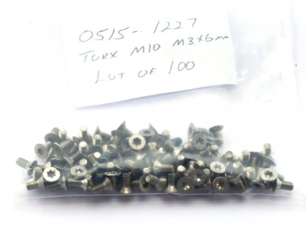 GTE 0515-1227 Screw, M3, 6mm, T-10, Flat Head, M/S, 18-8, Lot of 100