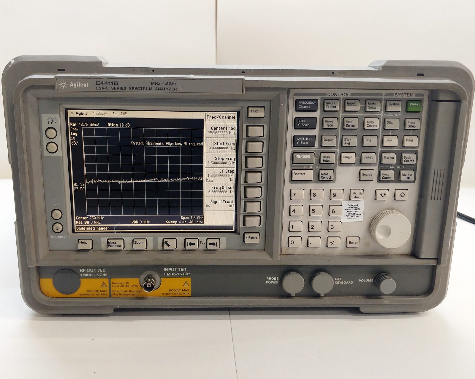 HP/Agilent E4411B ESA-L Series Spectrum Analyzer, 9 Khz to 1.5 GHz with  Options 1DP and A4H
