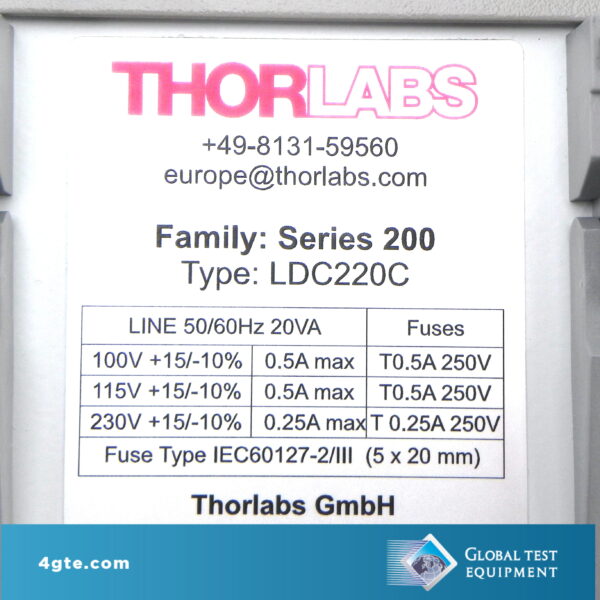 Thorlabs LDC220C Benchtop LD Current Controller, ±2 A