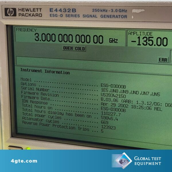 Keysight E4432B-1E5/UN5/UN7/UN8/UN9/UND ESG-D Series Digital RF Signal Generator, 3 GHz