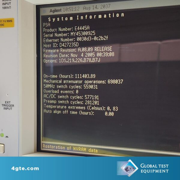 Keysight E4445A1DS/219/226/B78/B7J PSA Series Spectrum Analyzer, 3Hz-13.2GHz