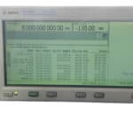Screen display of Keysight E4438C vector signal generator with 6 GHz frequency setting.