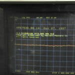 Oscilloscope screen displaying network analysis data from Keysight 8753D analyzer.